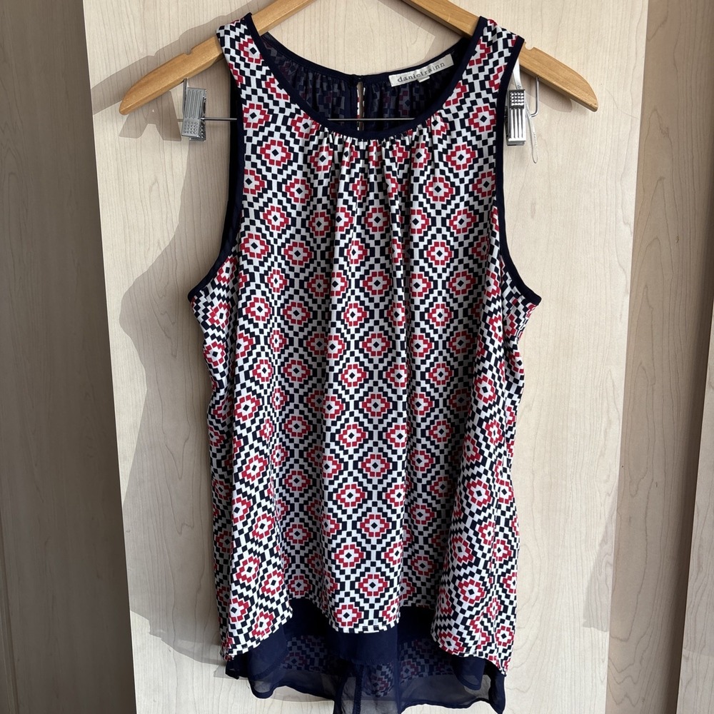 Daniel Rainn Top Sleeveless Red Black with Navy Blue Liner Womens Medium